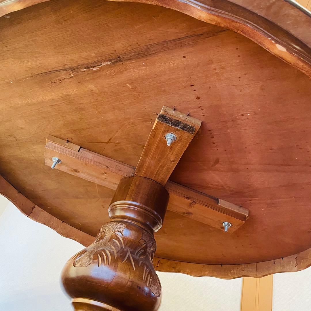 イタリア製 アンティーク調 象嵌 猫脚 丸型 ダイニングテーブル ラウンド 木