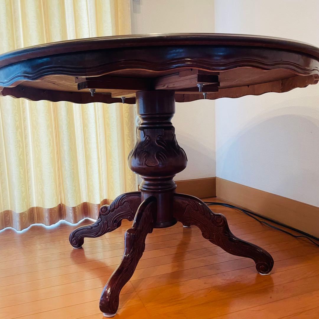 イタリア製 アンティーク調 象嵌 猫脚 丸型 ダイニングテーブル ラウンド 木