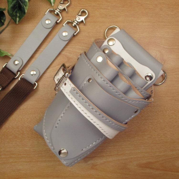 ライトグレー＆ホワイト　６丁差し　本革シザーケース　SCA-150/CHB