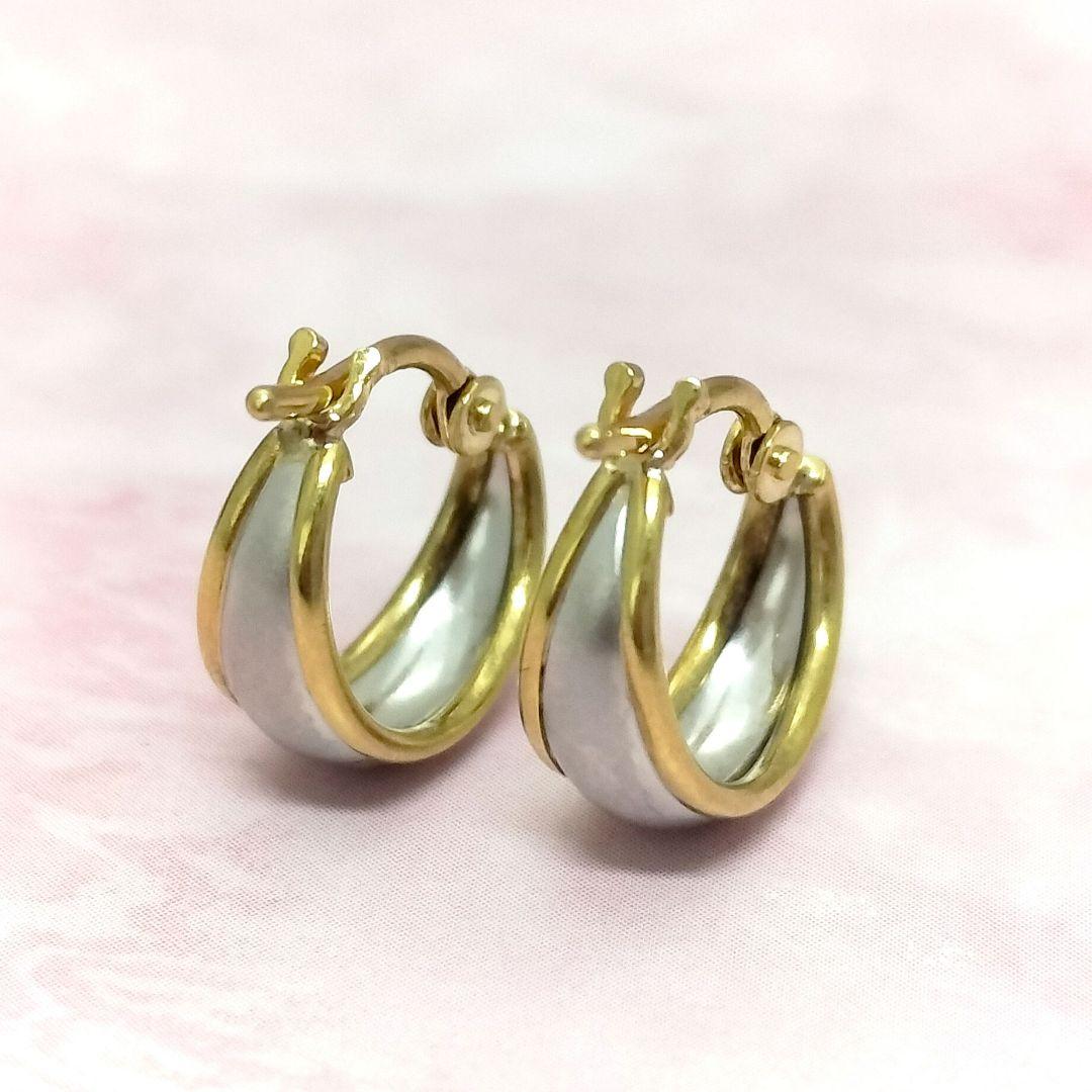 K18/Pt900 月型甲丸 フープ ワッカ スナップピアス ユニセックス