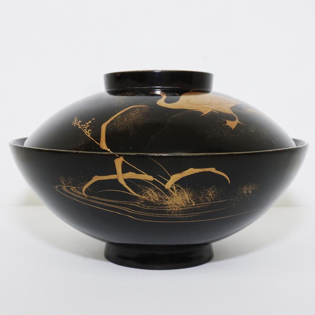 蒔絵 漆 懐石 汁椀 鶴 鳥 20客 1客蓋欠品 木製 吸物椀