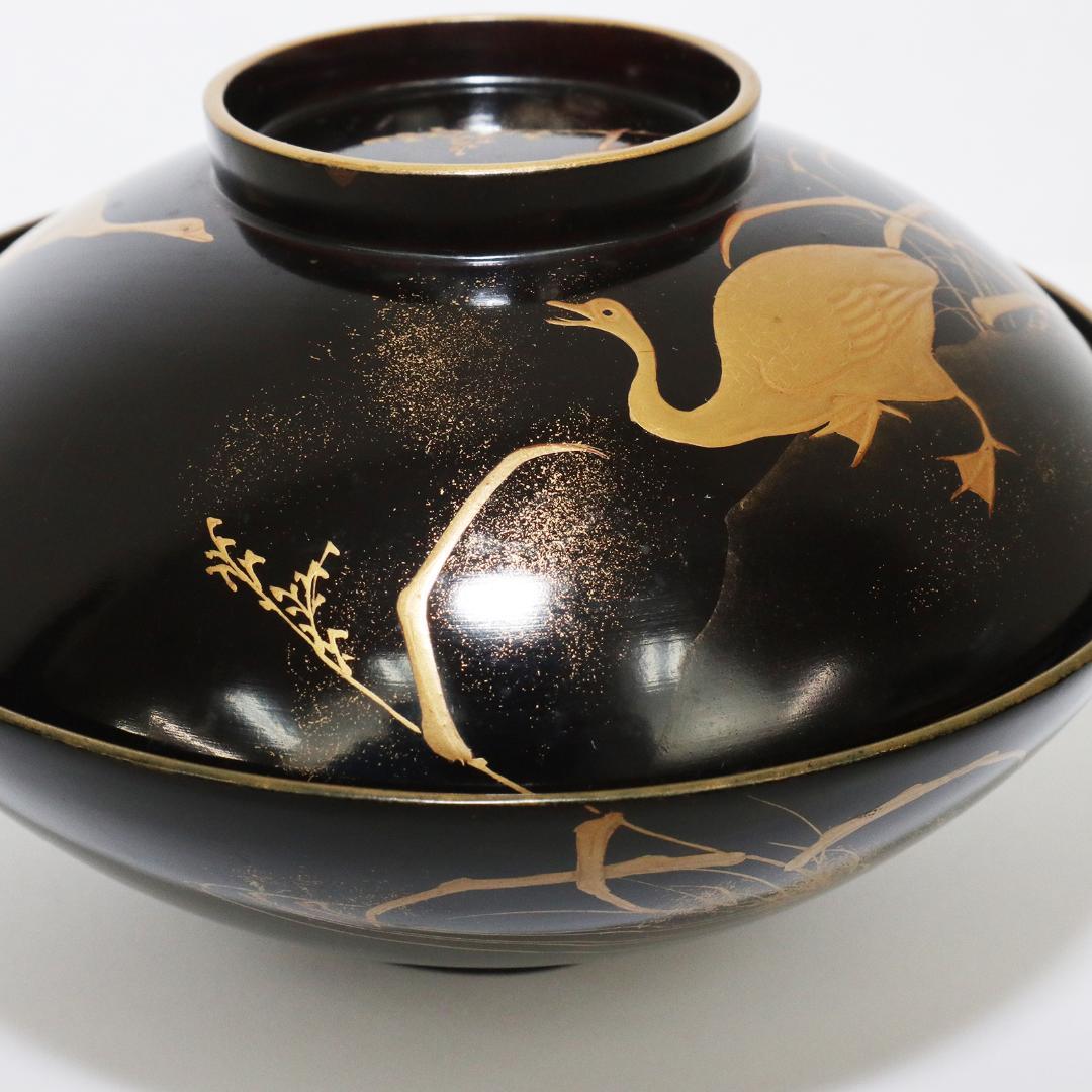 蒔絵 漆 懐石 汁椀 鶴 鳥 20客 1客蓋欠品 木製 吸物椀