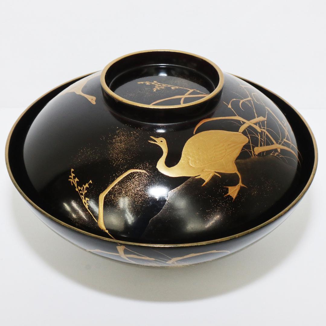 蒔絵 漆 懐石 汁椀 鶴 鳥 20客 1客蓋欠品 木製 吸物椀
