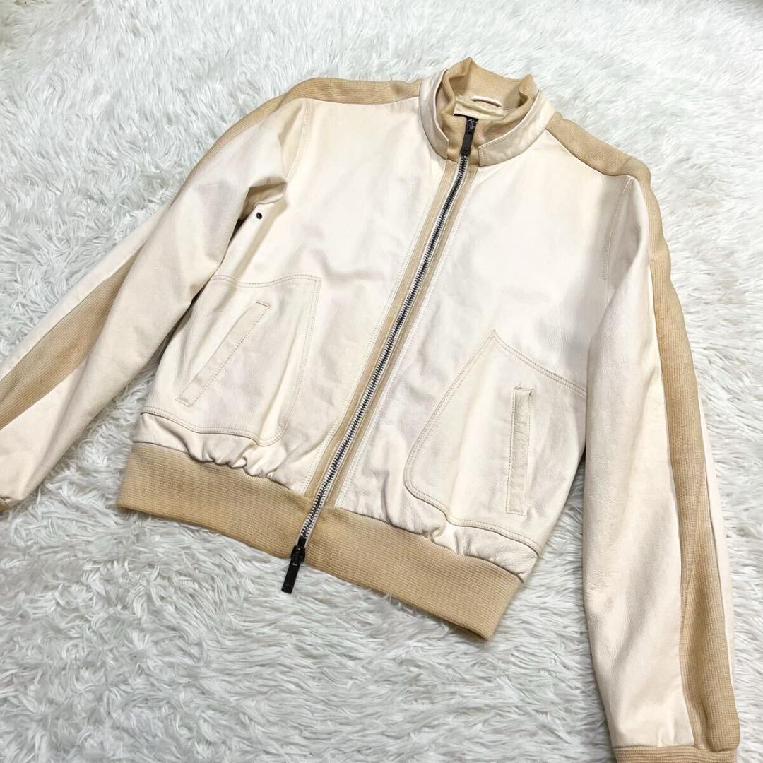 希少色 エンポリオアルマーニ レザージャケット 切替 黒タグ ダブルジップ