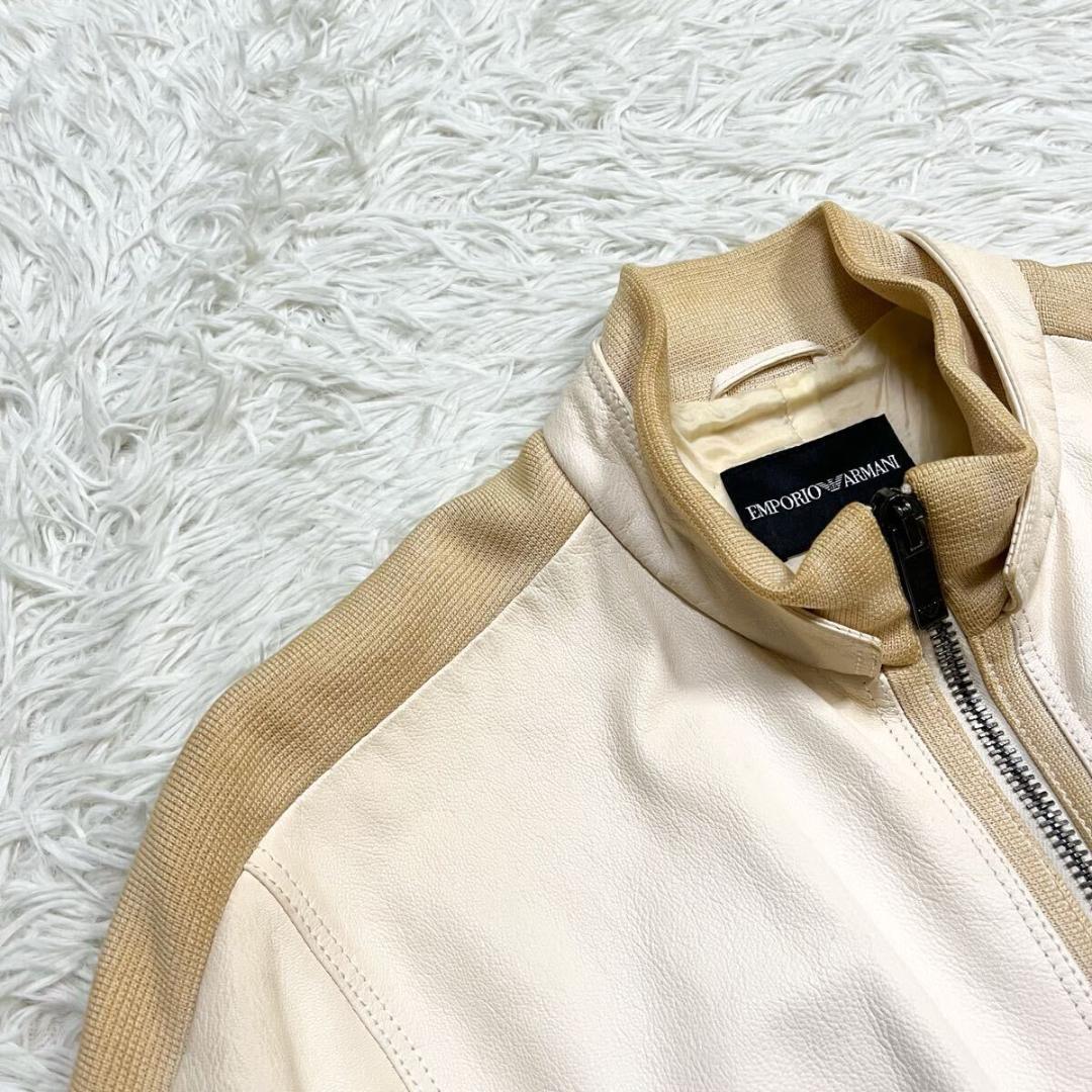 希少色 エンポリオアルマーニ レザージャケット 切替 黒タグ ダブルジップ
