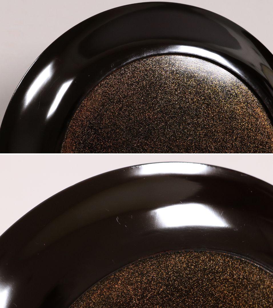 MA218 時代漆器 松竹梅鶴金蒔絵 縁唐草 黒塗 大徳寺盆 二客 菓子盆 木皿