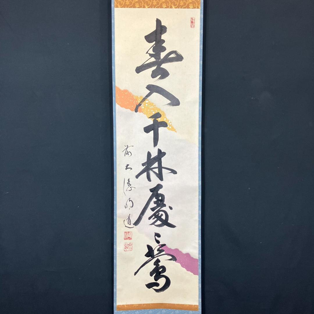 4185 戸上明道「春入千林處々鶯」 共箱 肉筆 紙本 書 掛軸 臨済宗 玉瀧寺