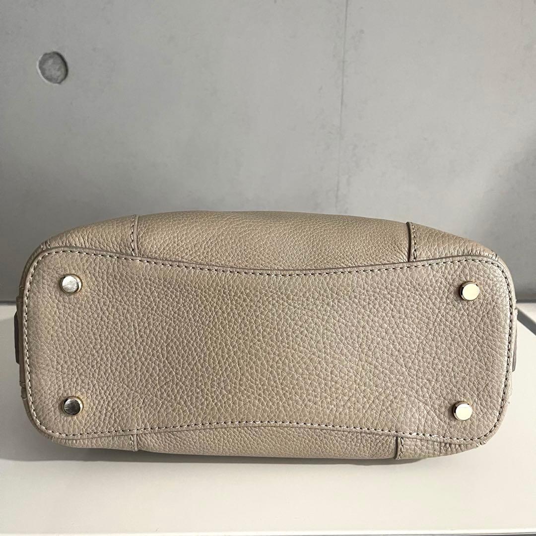 極美品✨銀座カネマツ　ハンドバッグ　シボ革　グレージュ　ラウンドジップ