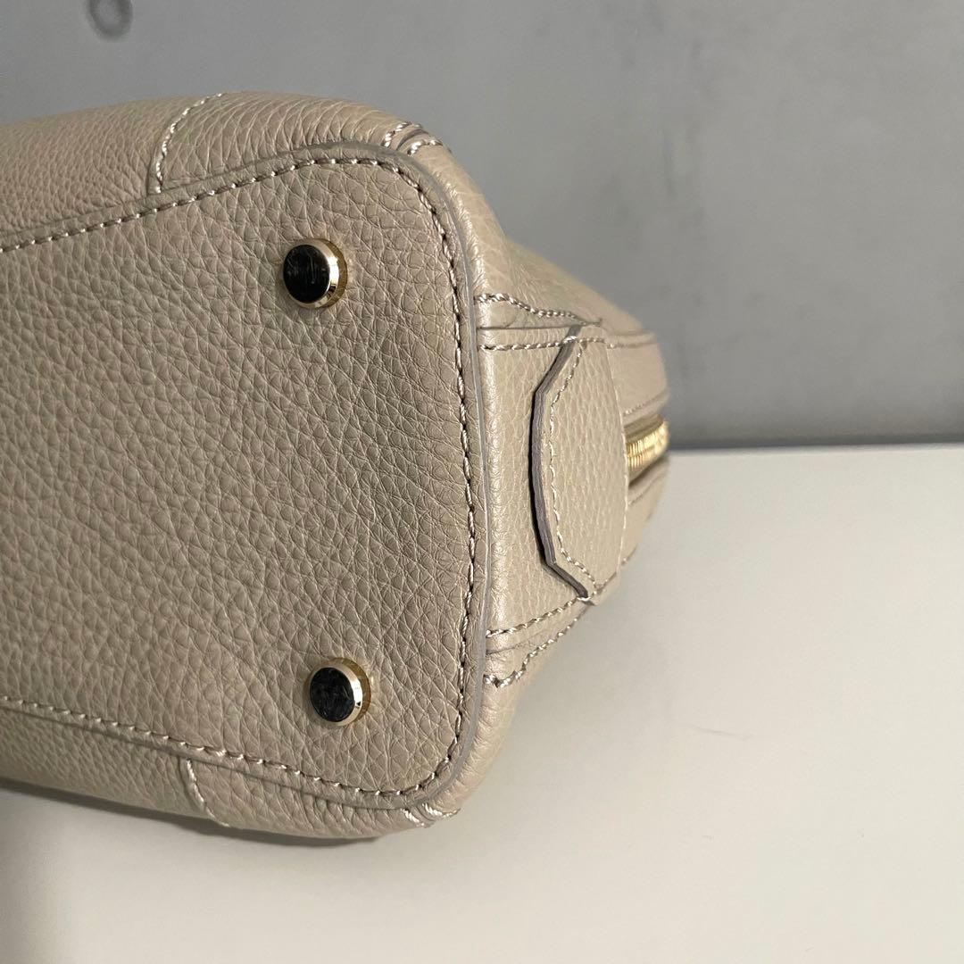 極美品✨銀座カネマツ　ハンドバッグ　シボ革　グレージュ　ラウンドジップ