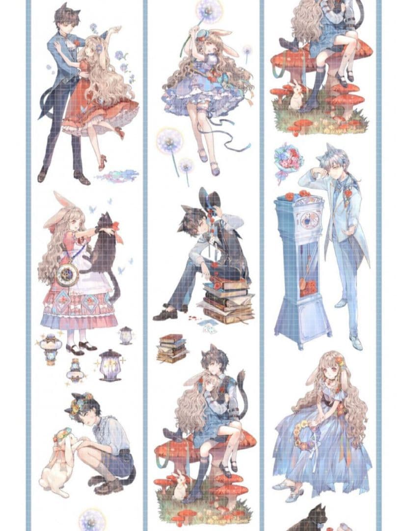 J321＃兎子小姐和猫先生(镭射銀)一木一横切り売り海外人物マステ女の子墨魚