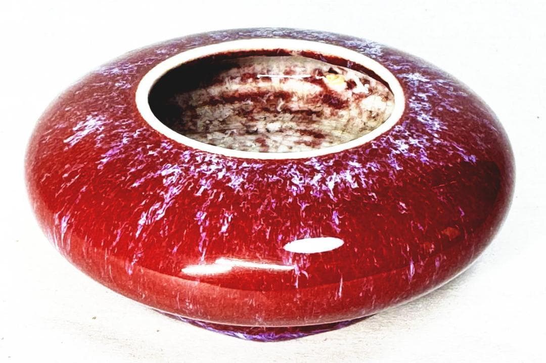 清時代 辰砂紅釉堂鑼洗 水盂 辰砂 窯変 古玩唐物 歴史有る年代物WWTT148