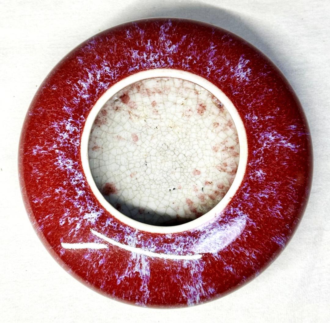 清時代 辰砂紅釉堂鑼洗 水盂 辰砂 窯変 古玩唐物 歴史有る年代物WWTT148