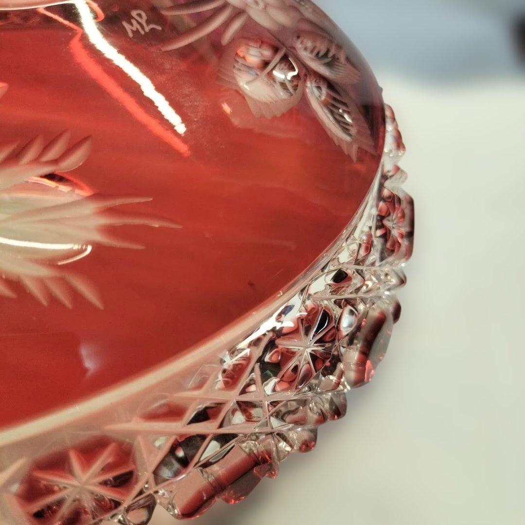 マイセンクリスタル ボール25cm 赤被せ バラ