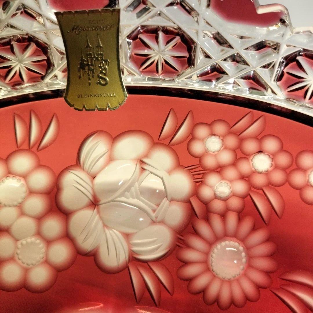 マイセンクリスタル ボール25cm 赤被せ バラ