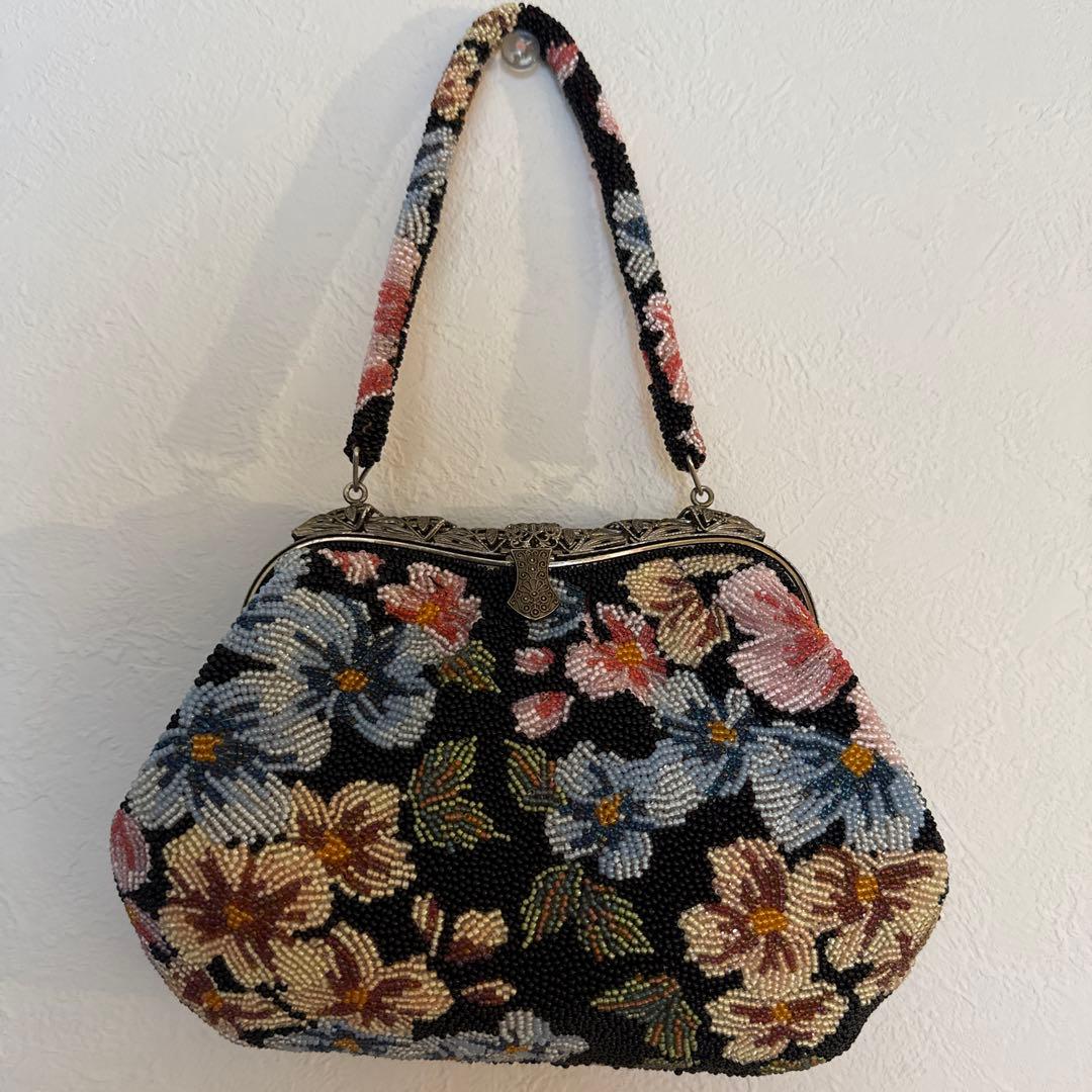 ビーズバッグ 花柄