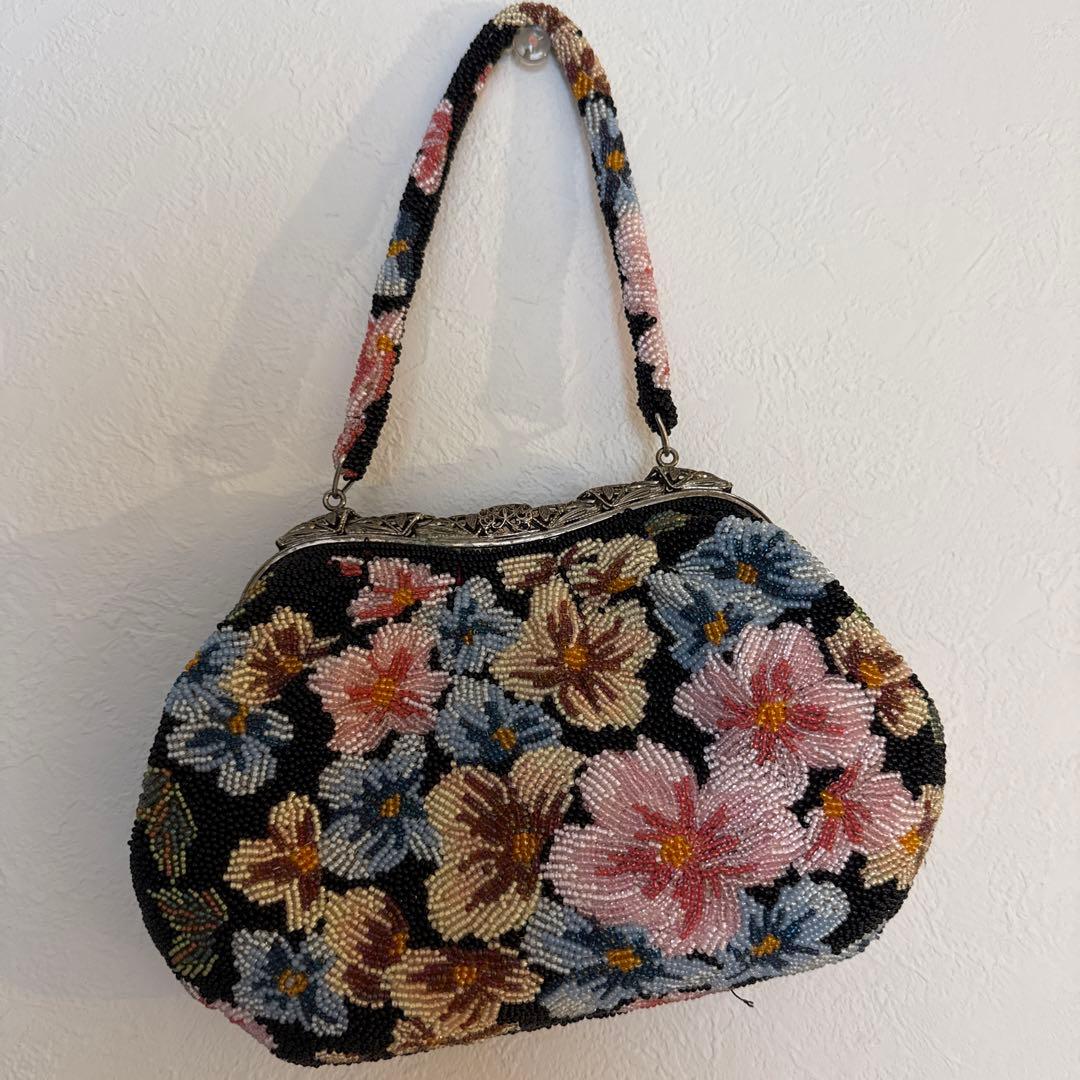 ビーズバッグ 花柄