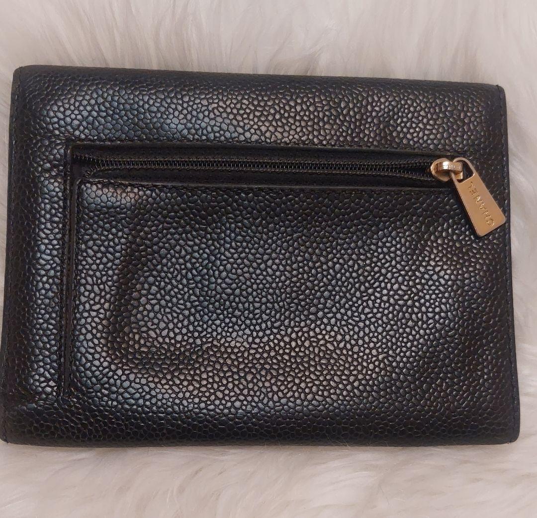 CHANEL ブラックレザー 三つ折り財布