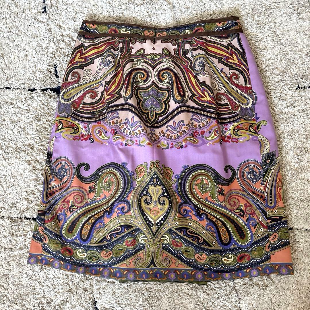 【極美品✨】エトロ　スカート　大きいサイズ　46 ペイズリー　牛革　レザー