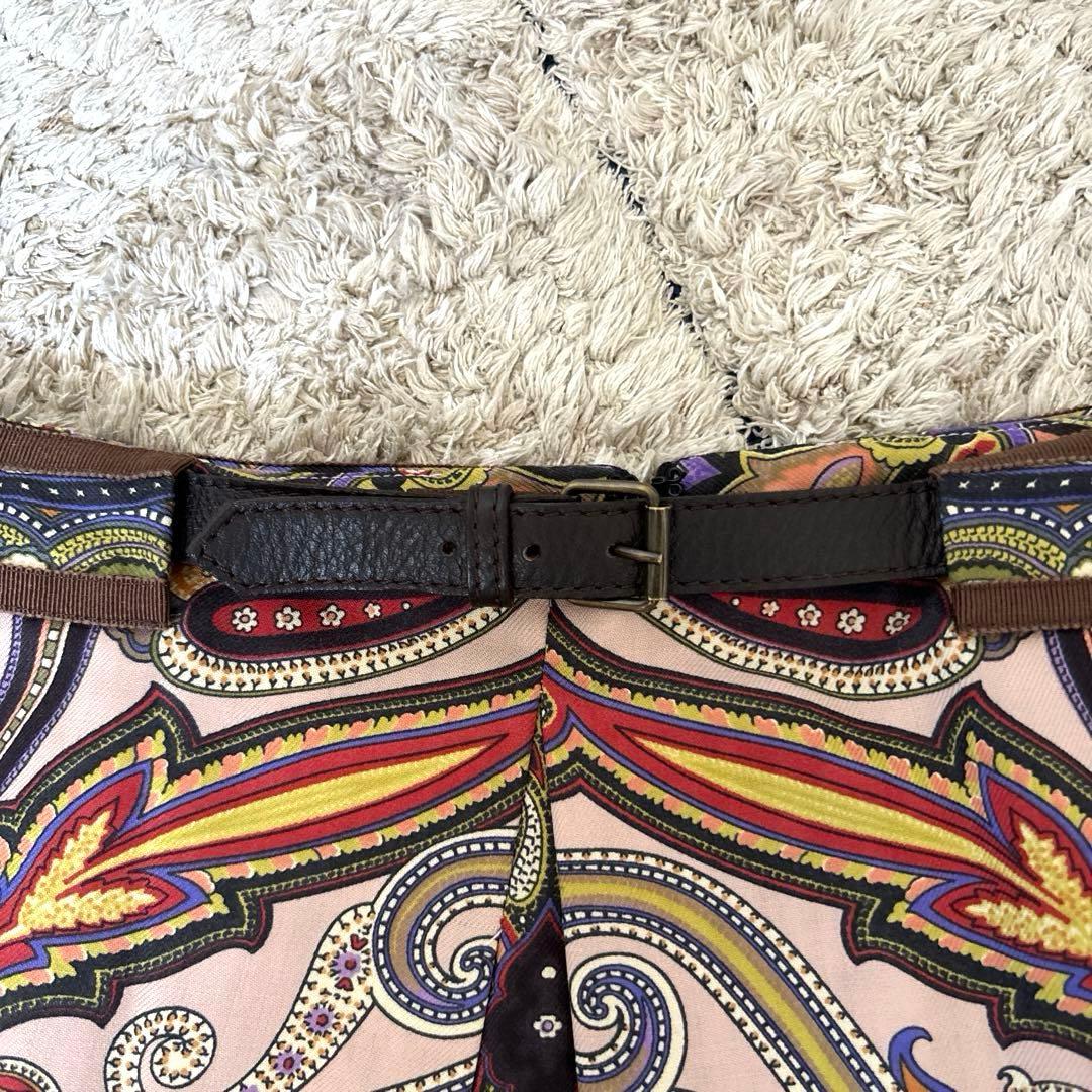 【極美品✨】エトロ　スカート　大きいサイズ　46 ペイズリー　牛革　レザー