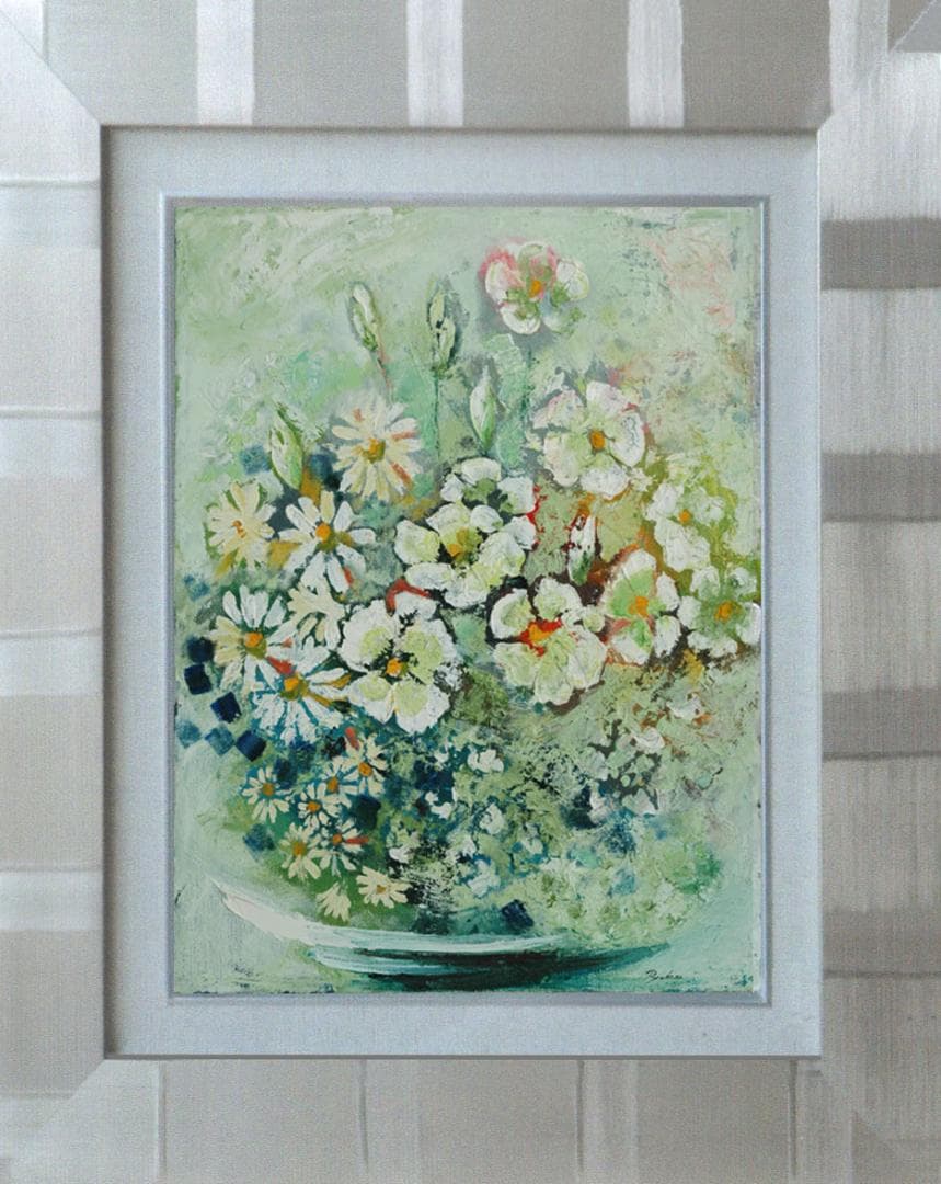 油絵 菅家令子 絵 絵画 インテリア 額付(白) uF6-112802 花