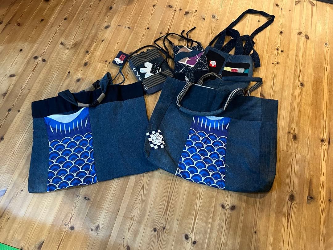 藍染　デニム古布リメイク　ハンドメイド刺し子　トートバッグ　ポーチまとめ売り5個