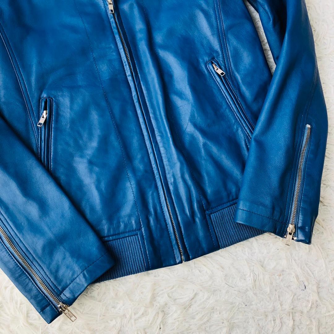 【希少カラー】S&SONS★シングルライダース ブルー LL 羊革 ジャケット