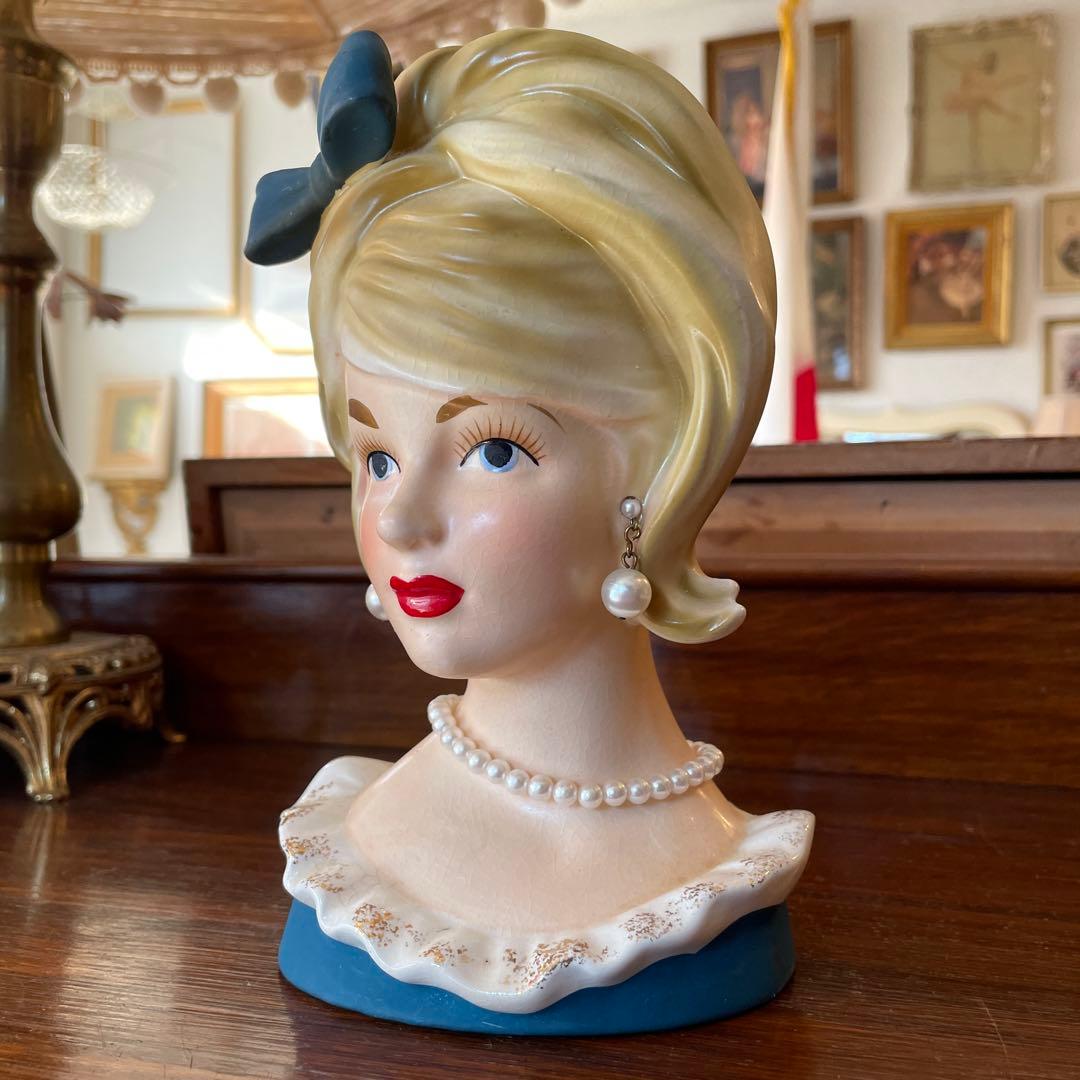 希少品Big！50's〜西洋女性の陶器花瓶アメリカアンティーク ヴィンテージ雑貨