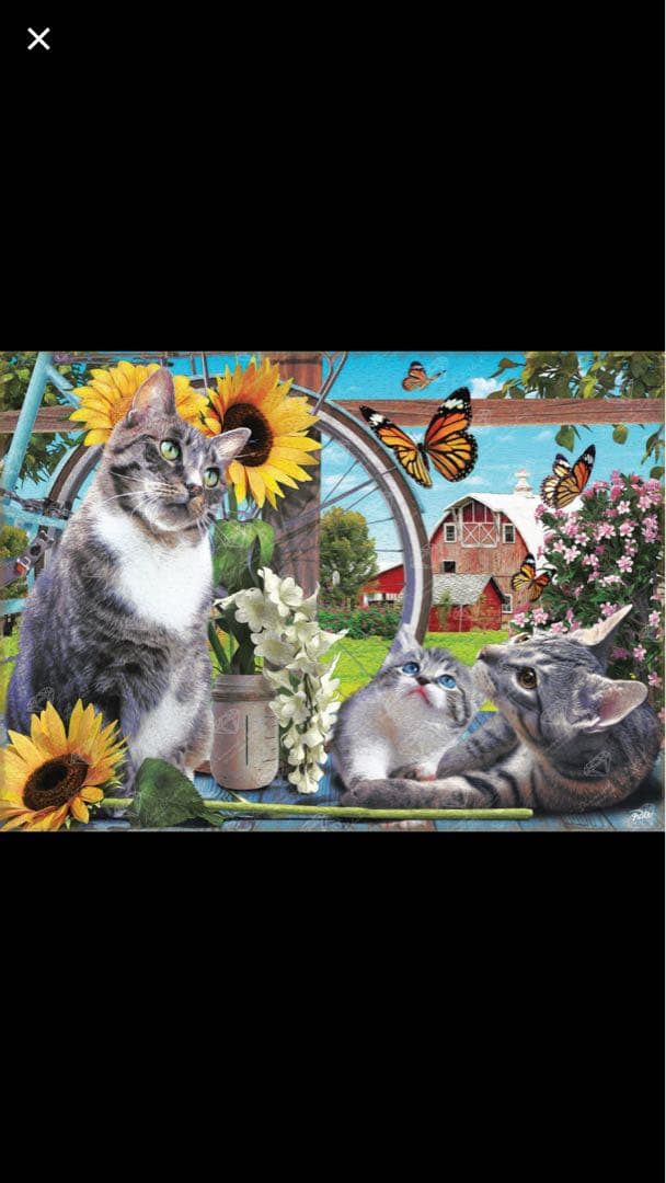 ダイヤモンドペインティングキット 猫と花の風景 90㎝×65cm DAC