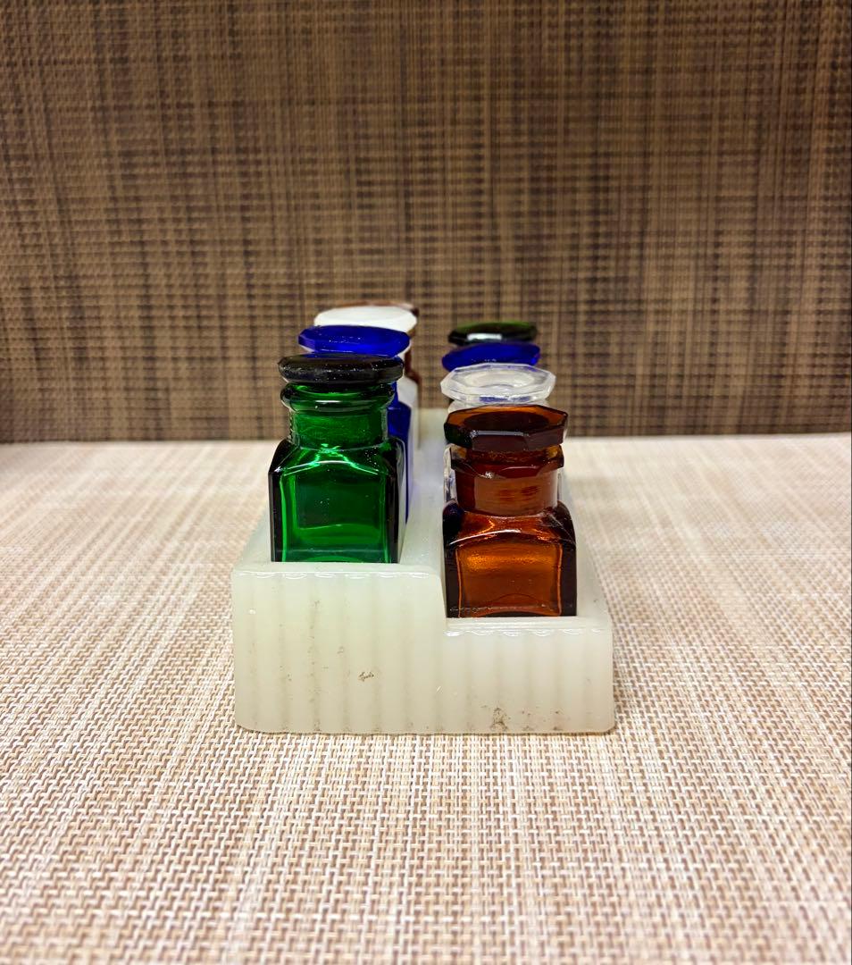 戦前 歯医者 薬瓶 ミルクガラス 薬瓶台 セット