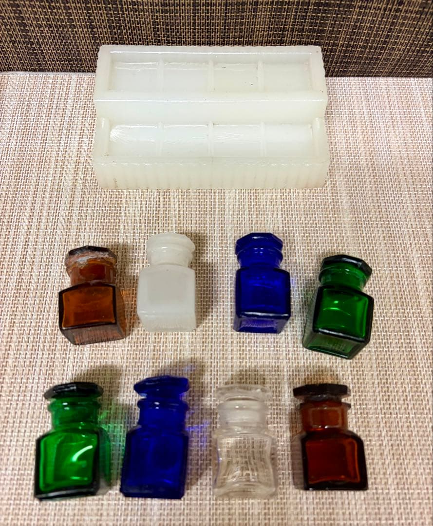 戦前 歯医者 薬瓶 ミルクガラス 薬瓶台 セット