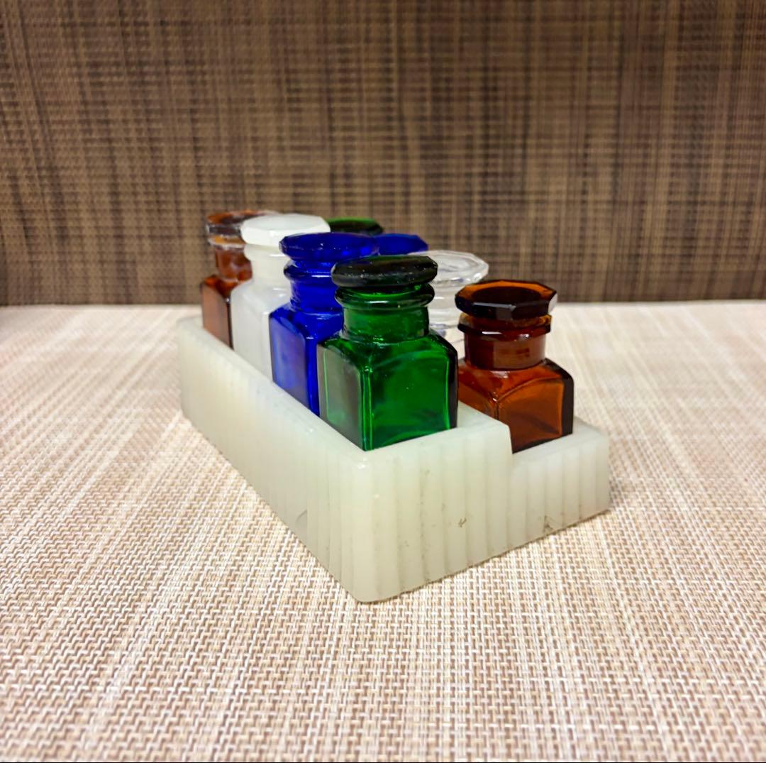 戦前 歯医者 薬瓶 ミルクガラス 薬瓶台 セット