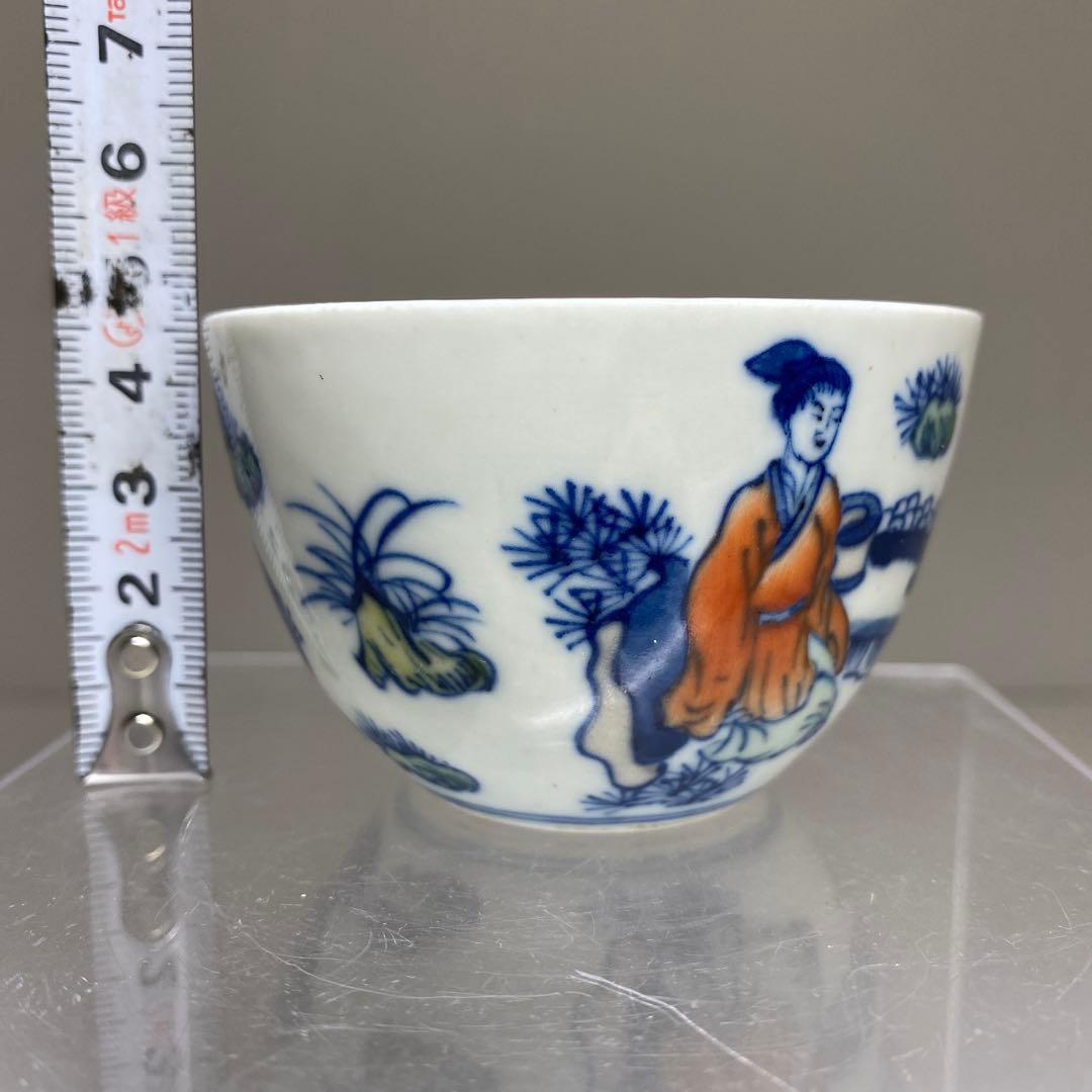 中国美術　大清康熙年製唐子図煎茶碗　口径7.3㎝ 東Y7-0303④