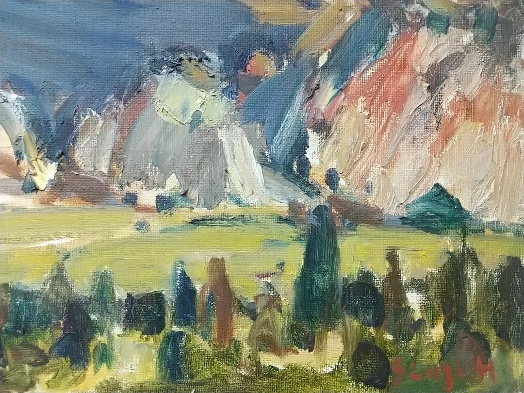 絵画「箱根初冬」 1968 F6 油絵 油彩画 風景画 アート