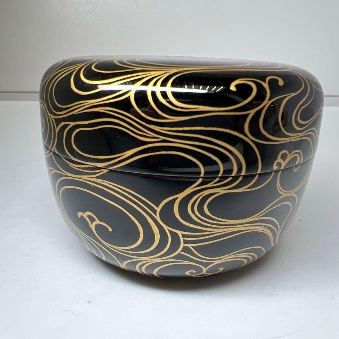 ☆茶3 高橋峯房造　流水千鳥　平棗　共箱　高さ5.5/口径7.4cm