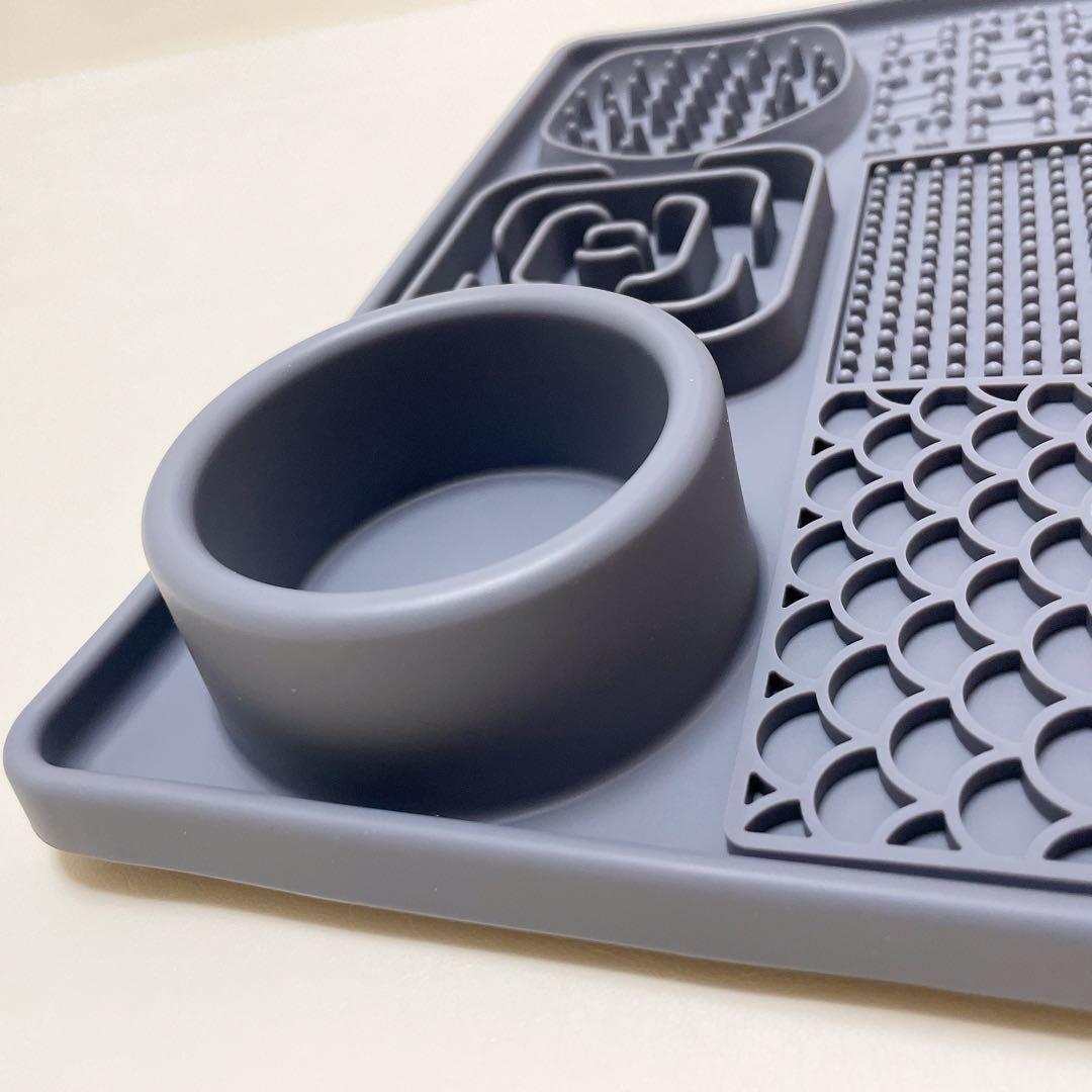 ペット用スローフード食器おしゃれシンプル多機能分格 長方形グレー