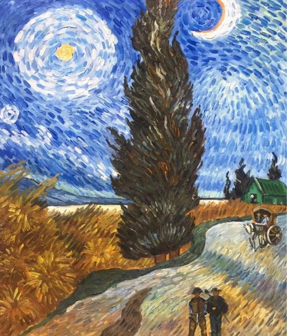 肉筆☆油絵☆F20号☆ゴッホ『糸杉と星の見える道』☆即決も/模写