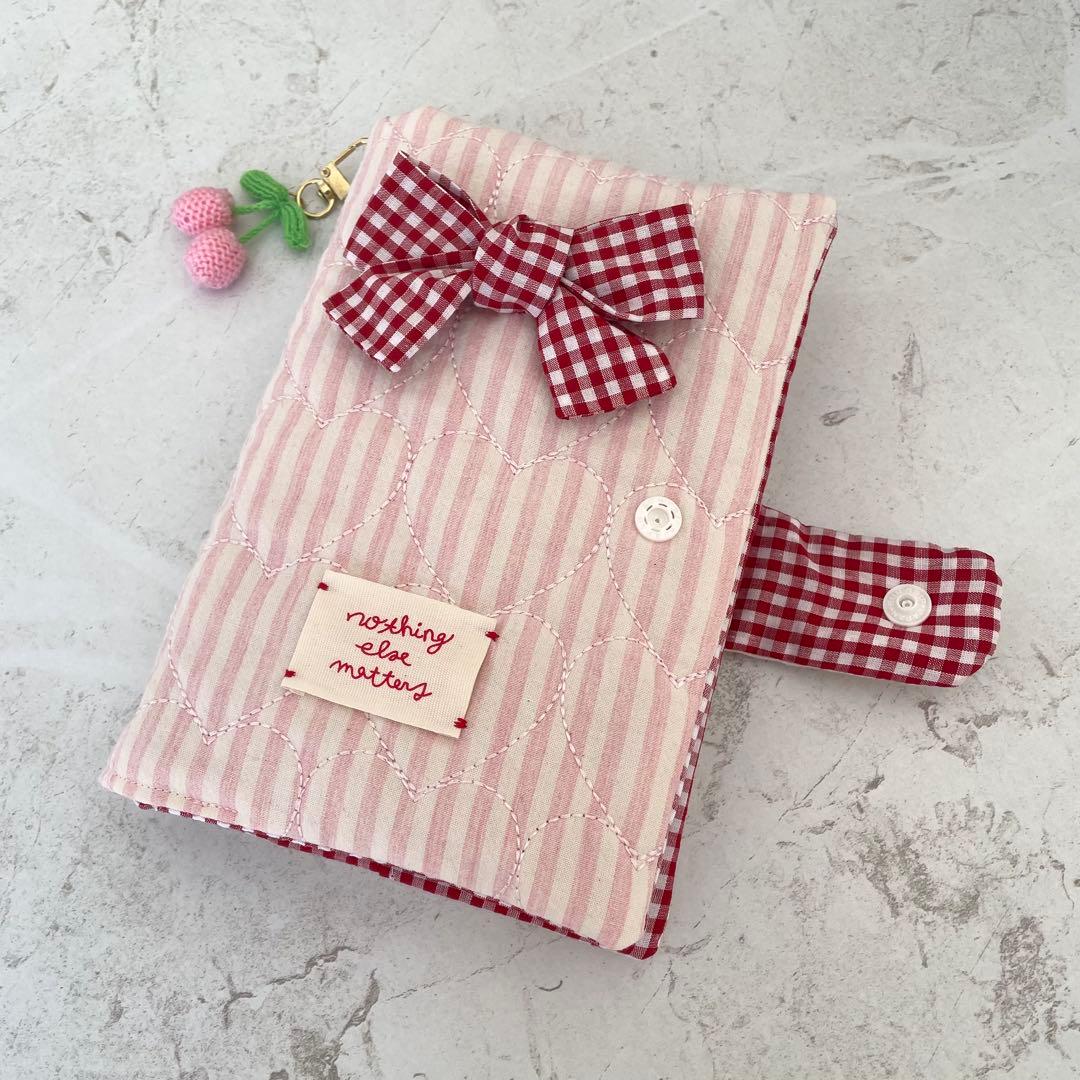 A6バインダー&バインダーカバーセット　韓国　　リボン ハートキルティング