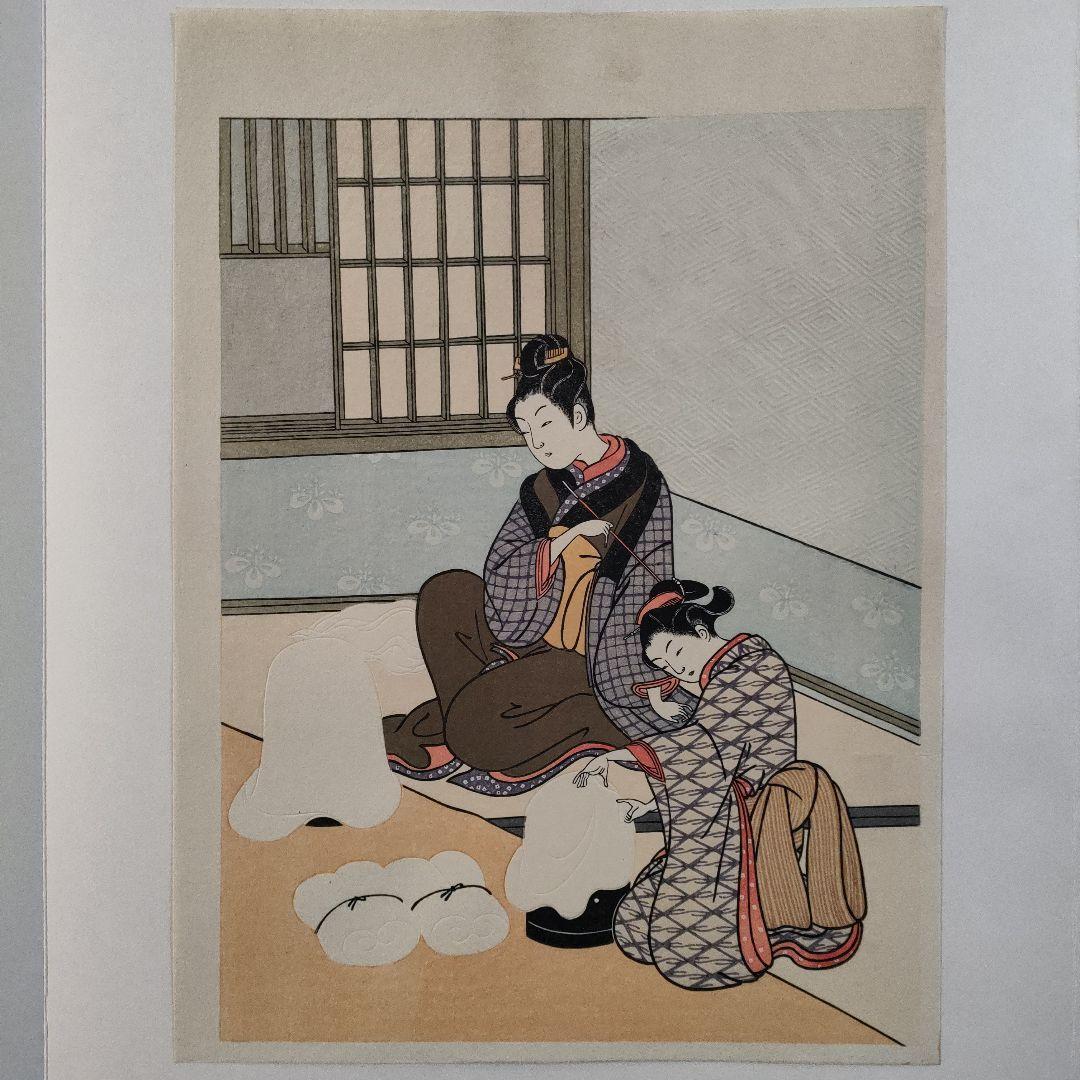 鈴木春信名画撰『屋敷八景　ぬり桶の暮雪』高見澤忠雄制作、説明書＆台紙付