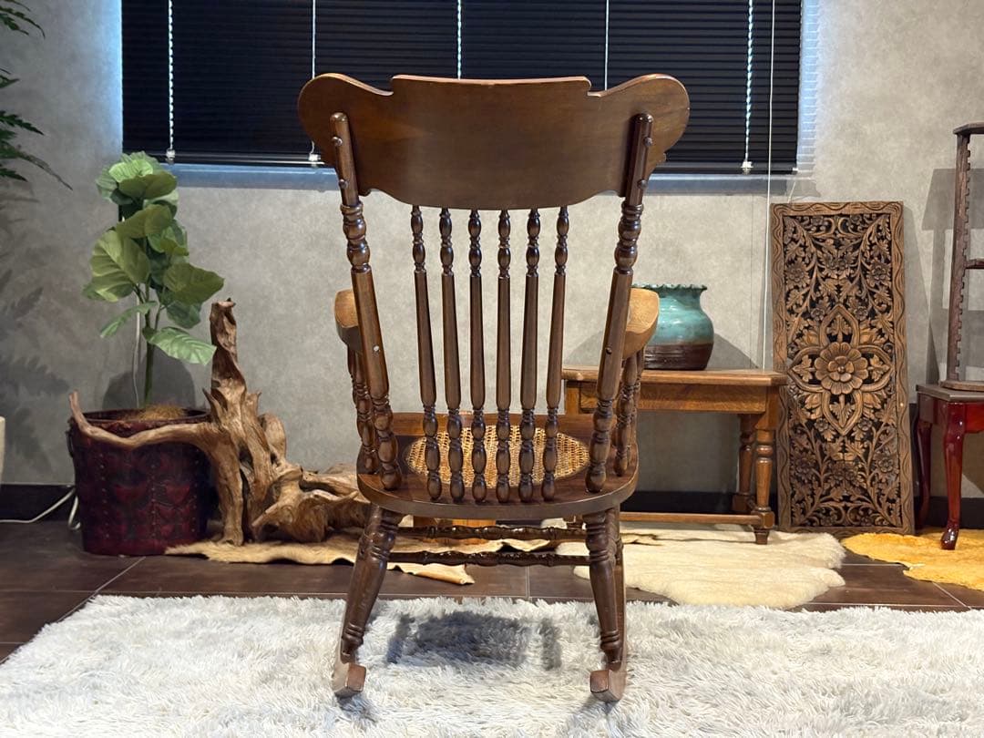 超希少　ウルフロッキングチェア　無垢材　クラシック　アジアン　木彫り　INR