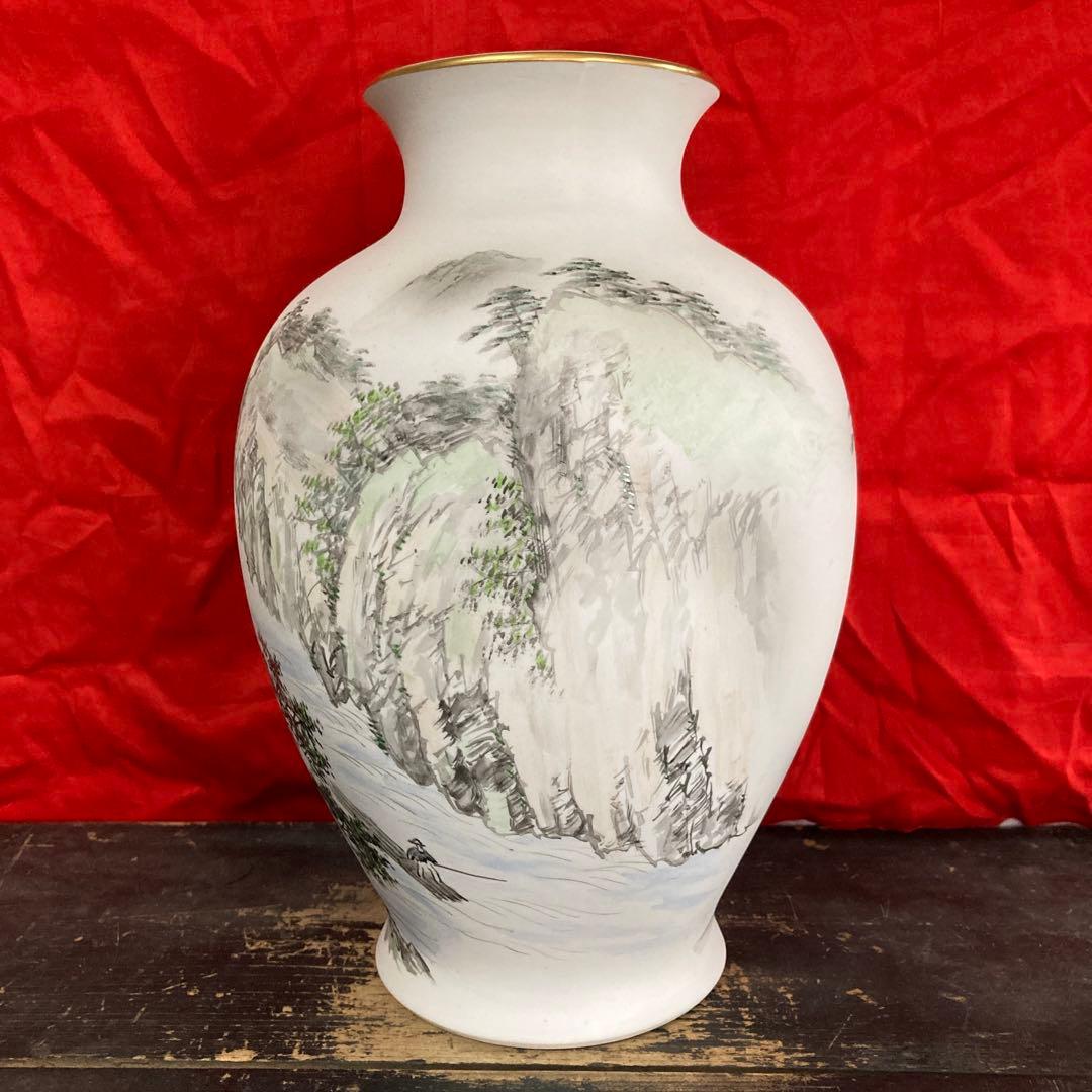 深川製磁　壺　山水図　オールド深川　画/金武自然