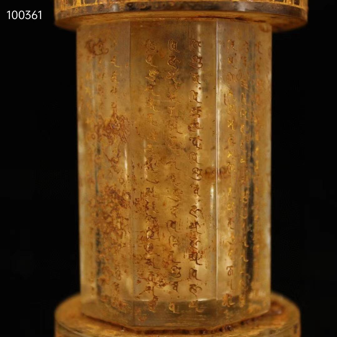 中国古美術・古水晶彫り・純手彫り経文銘文 ≪蓮花舎利塔≫・仏舎利塔・仏陀・舎利