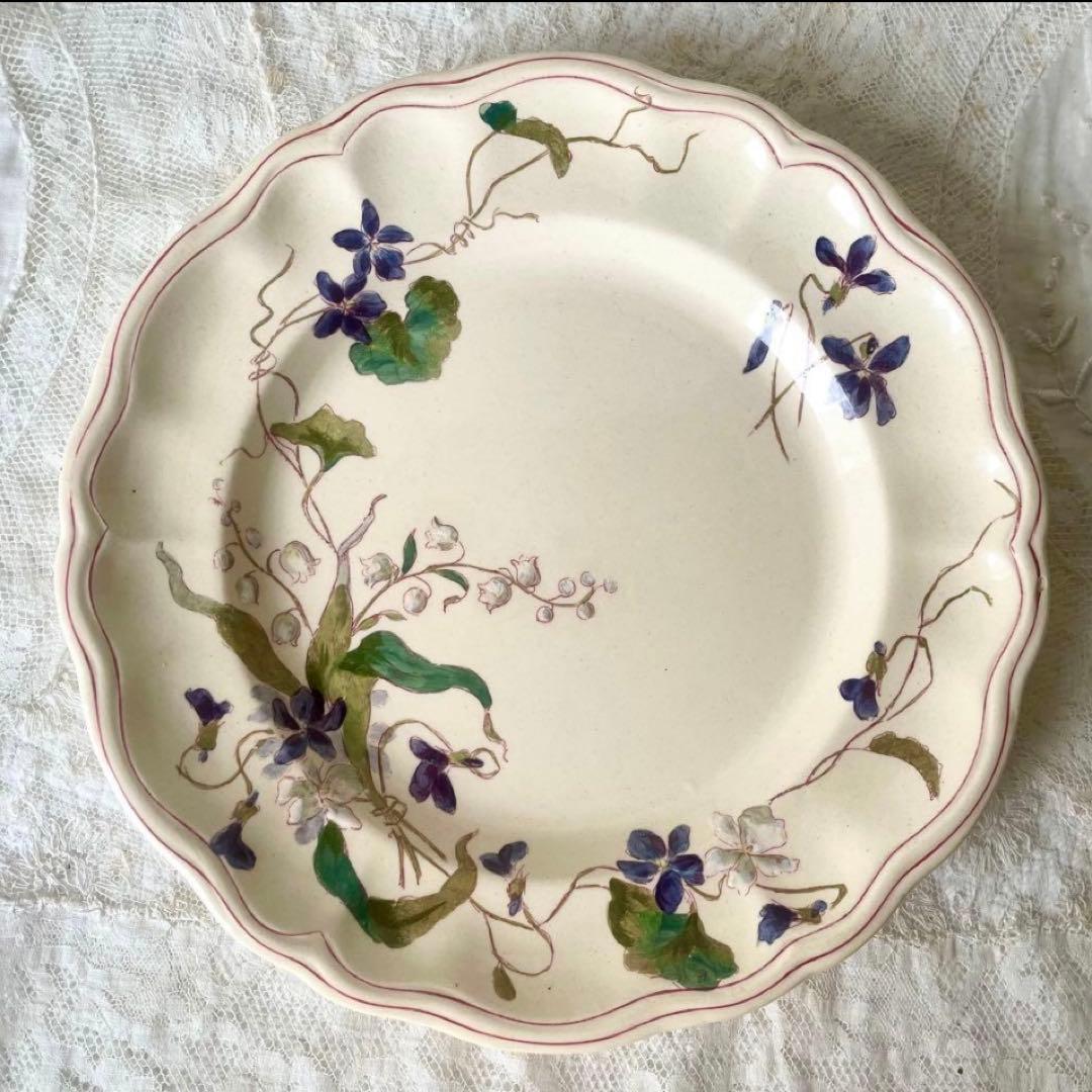 【レア】すずらんとスミレのプレート皿　ロンシャン　鈴蘭すみれフランスアンティーク