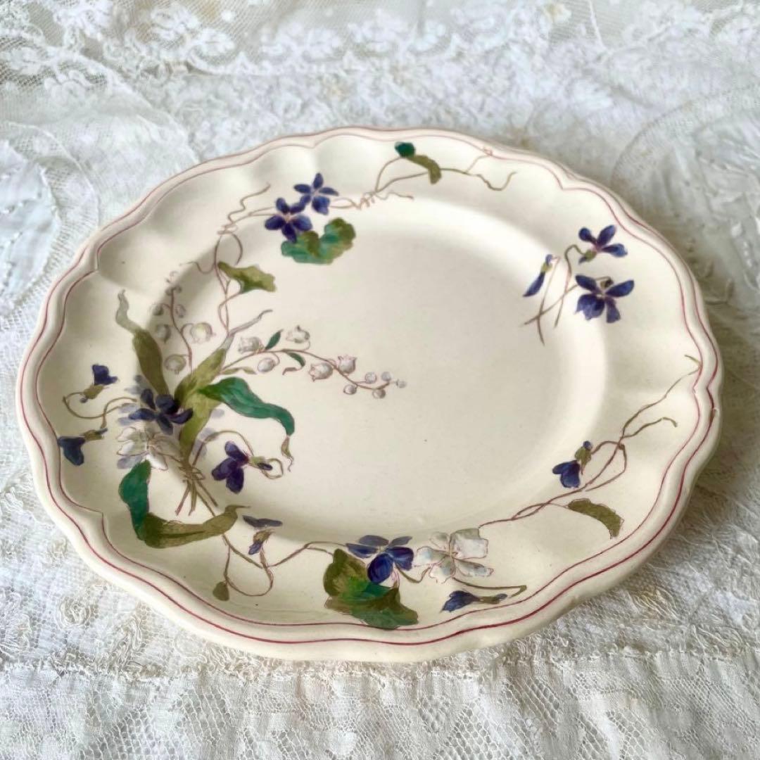 【レア】すずらんとスミレのプレート皿　ロンシャン　鈴蘭すみれフランスアンティーク
