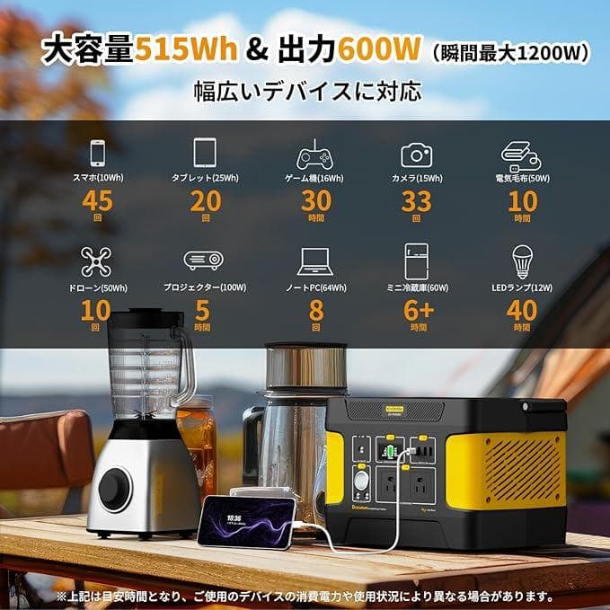 新品 Evopow ポータブル電源 リン酸鉄 大容量 515Wh 収納バッグ付