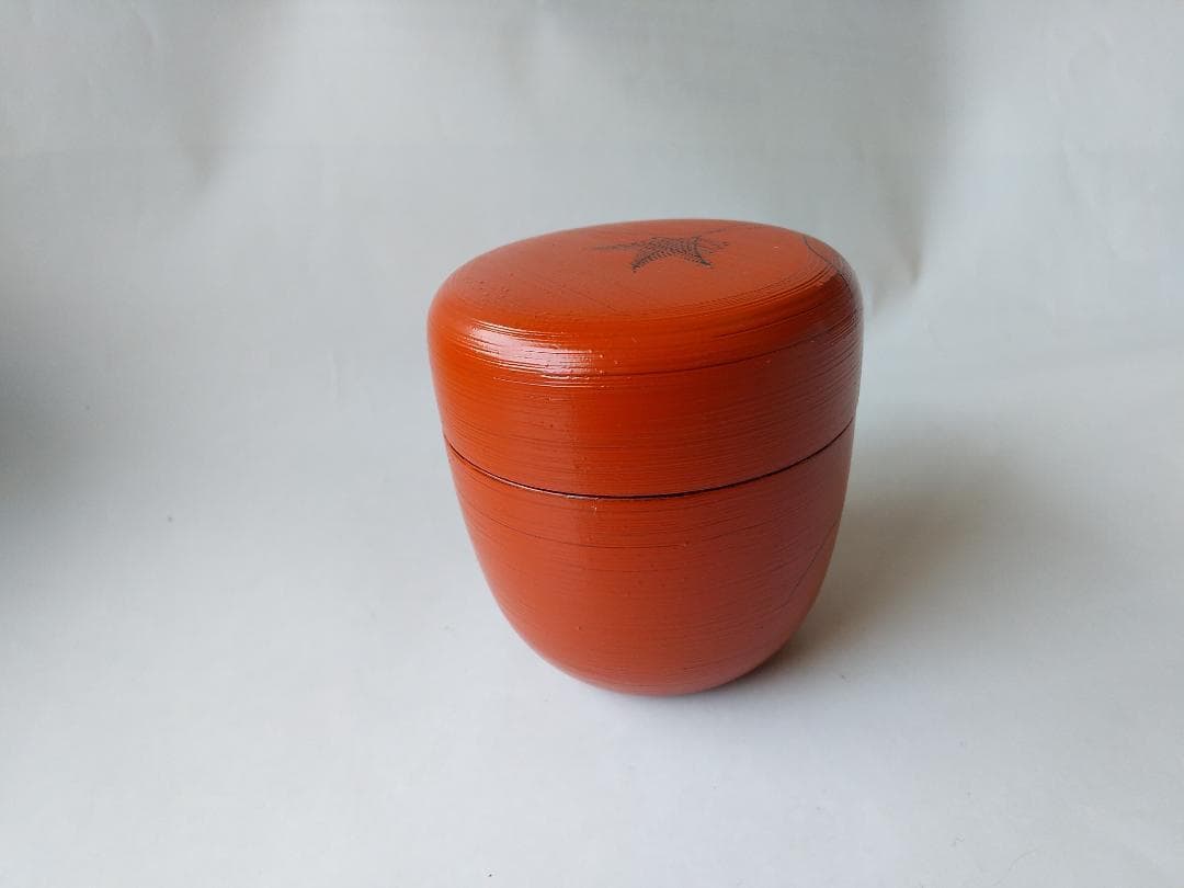 山中塗 蒔絵師 筑城筑良 作 朱刷毛目 ススキ 中棗 漆器 漆芸 棗 共箱 新品