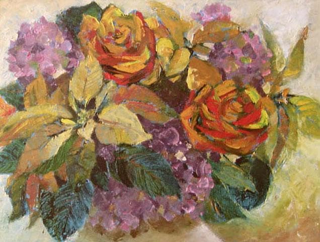 油絵 菅家令子 絵 絵画インテリア額付(青緑＋金色の枠) uF6-110202花