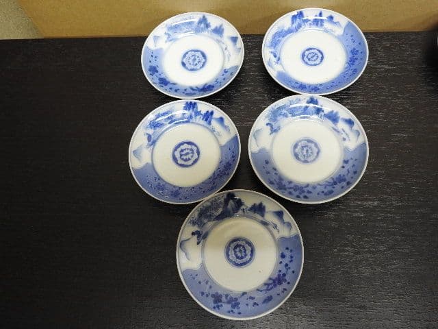 平戸鶴峰園後庭焼　中里三猿　祥瑞作　１０客　共箱　MA１４０