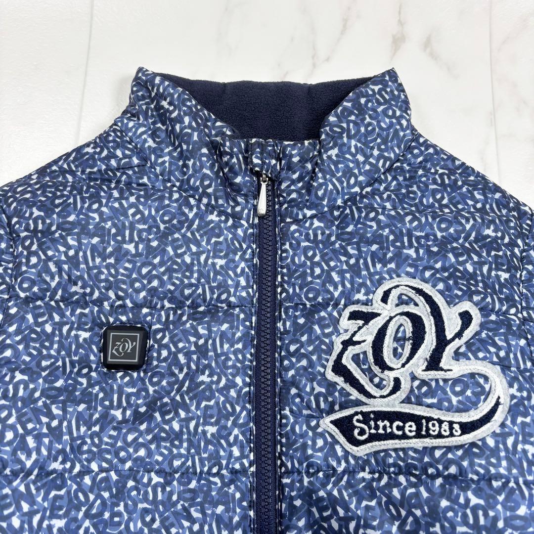 【美品】ZOY ゾーイ 中綿ジャケット ゴルフウェア 総柄 ロゴ 青 38