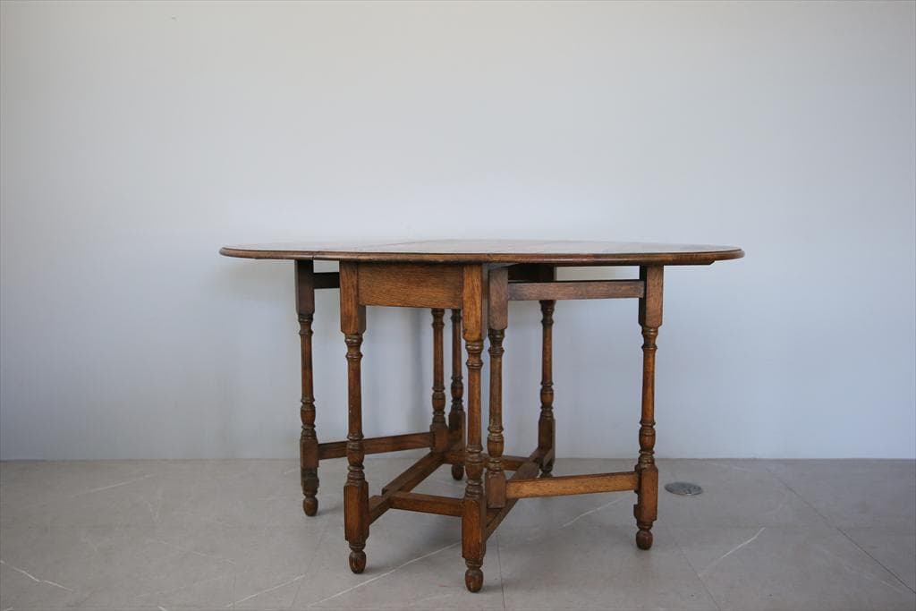 英国アンティーク木製ゲートレッグテーブル/ダイニング机バタフライ(89-64)