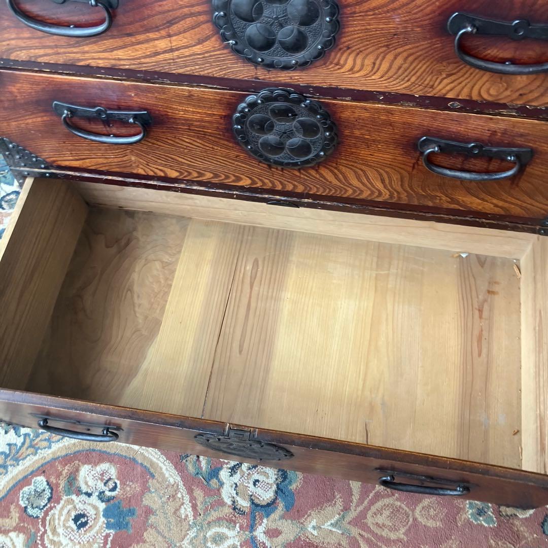 昭和レトロ 古家具 仙台箪笥 4段 引き出し箪笥 古家具 ビンテージ 団扇柄